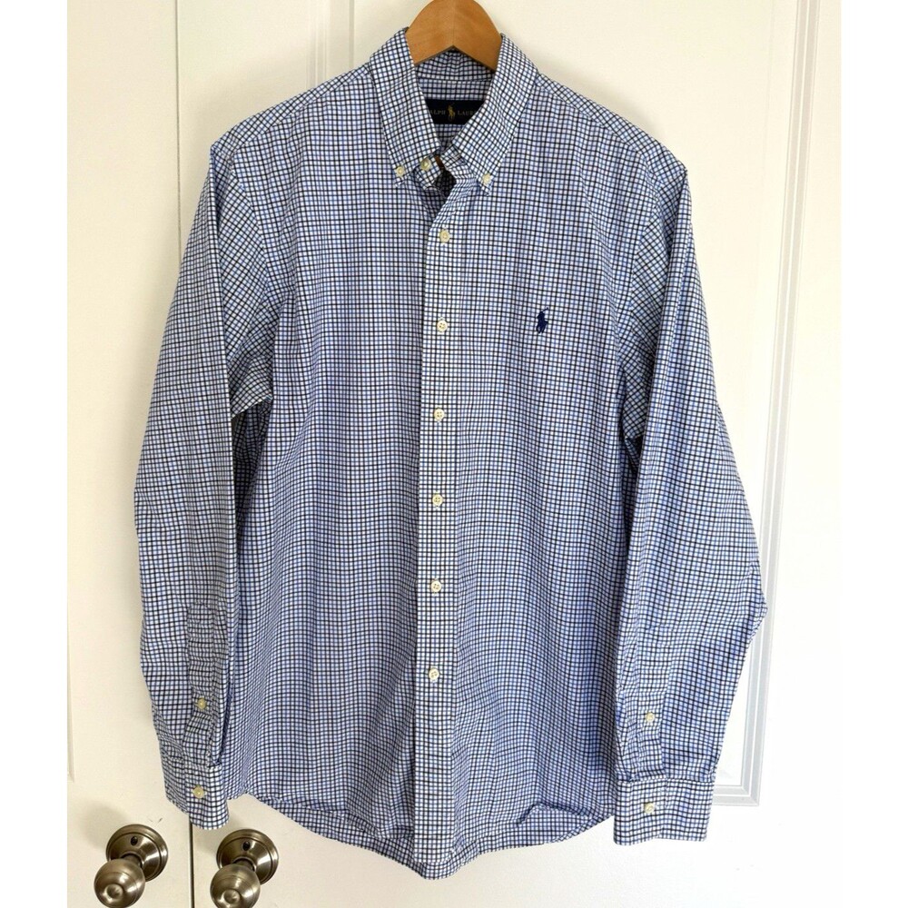 Ralph Lauren Cotton Woven Blue White Check Button-Down Long Sleeve Shirt Mens L